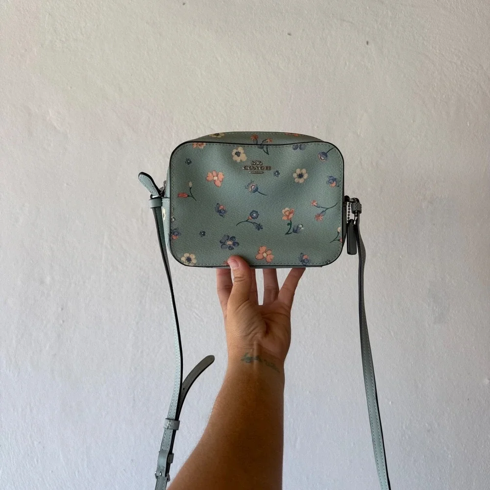 Coach C8699 Mystical Floral Print Mini Camera Crossbody Bag Light‎ Teal